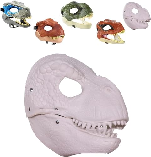 Dog Dinosaur Mask Headgear - Dino Mask Moving Jaw Decor, Latex Dress Up Headgear with Opening Moving Jaw, Cosplay Party Birthday Halloween Christmas Mask (White) von Donlinon