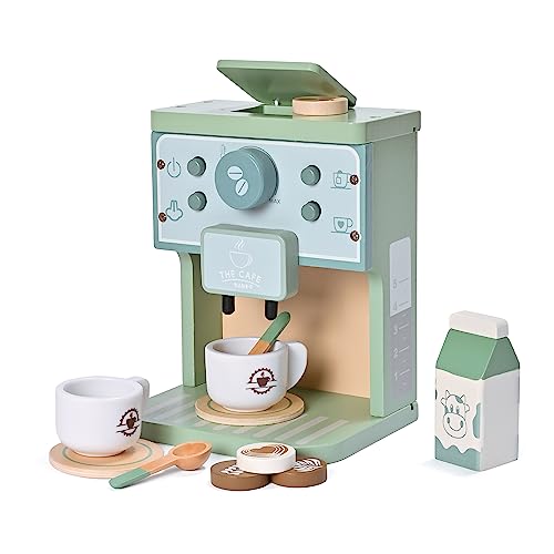 Donmills Kinder Holzspielzeug Kleinkind Pretend Play Küche Zubehör Grün Kaffeemaschine Espressomaschine Spielset Montessori Küche Spielzeug Geschenk für Mädchen und Jungen von Donmills