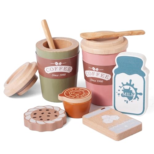 Donmills Kinder Kaffee Spielset, Holz Montessori Spielzeug Spielküche Zubehör mit Kaffeetassen, Espresso & Milch, Kleinkind Pretend Play Kaffee Spielzeug Küche Set Jungen und Mädchen Donmills Kinder Kaffee Spielset, Holz Montessori Spielzeug Spielküche Zubehör mit Kaffeetassen, Espresso & Milch, Kleinkind Pretend Play Kaffee Spielzeug Küche Set Jungen und Mädchen von Donmills