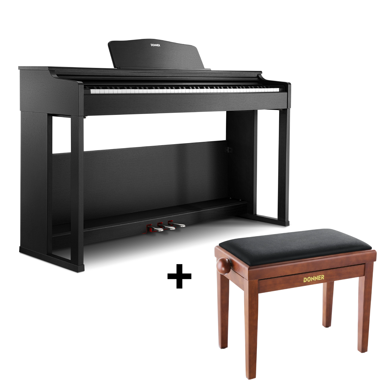 Donner DDP-100S Progressive Hammer-Mechanik Digital Piano, Piano + Duet höhenverstellbare Bank von Donner Music - DE