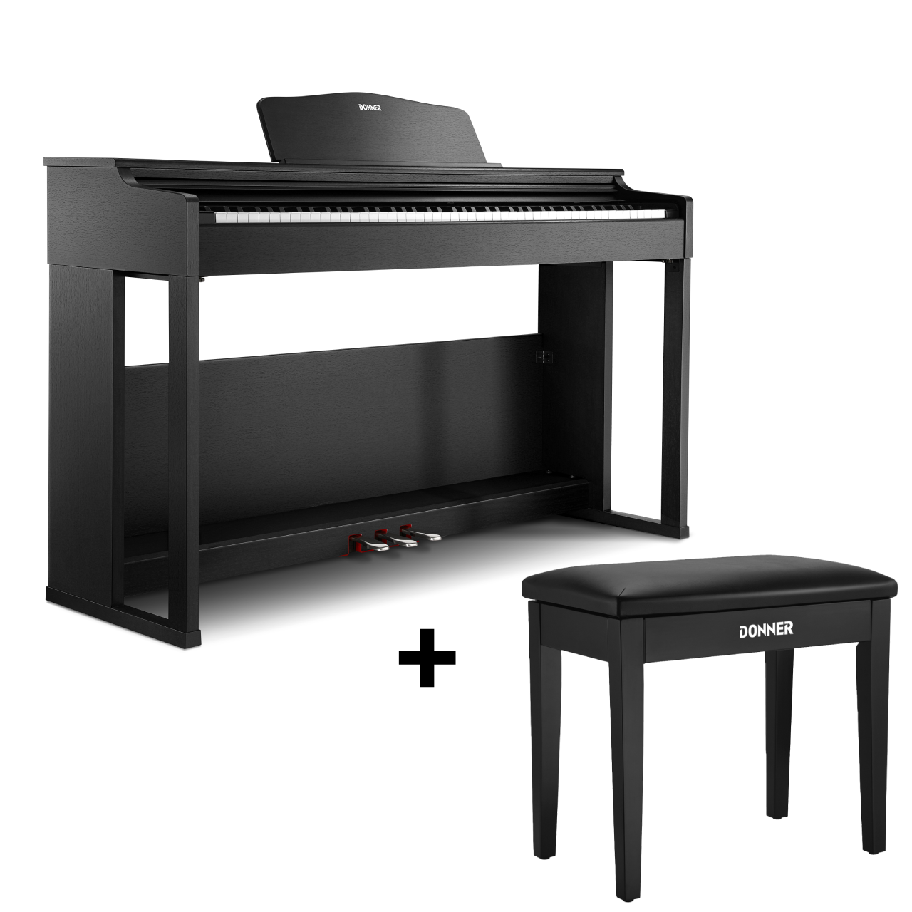Donner DDP-100S Progressive Hammer-Mechanik Digital Piano, Piano + Schwarz Klavierbank von Donner Music - DE