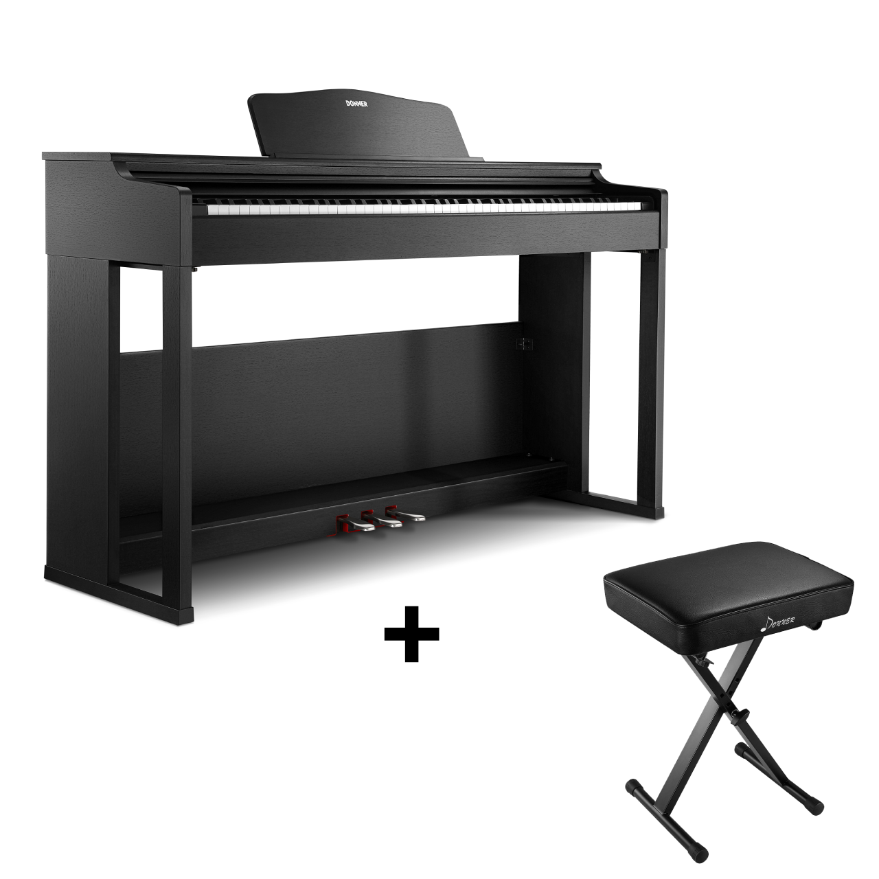Donner DDP-100S Progressive Hammer-Mechanik Digital Piano, Piano + X-Förmig Klavierhocker von Donner Music - DE