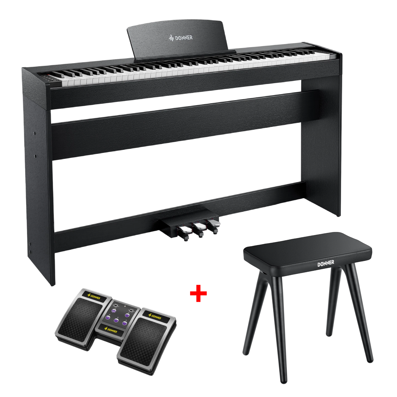 Donner DDP-50 88 Tasten Gewichtetes Digitalpiano, Schwarz / Piano + Klavierbank + Page Turner von Donner Music - DE