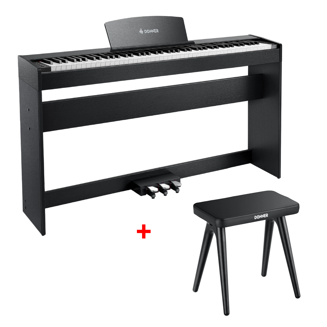 Donner DDP-50 88 Tasten Gewichtetes Digitalpiano, Schwarz / Piano + Klavierbank von Donner Music - DE