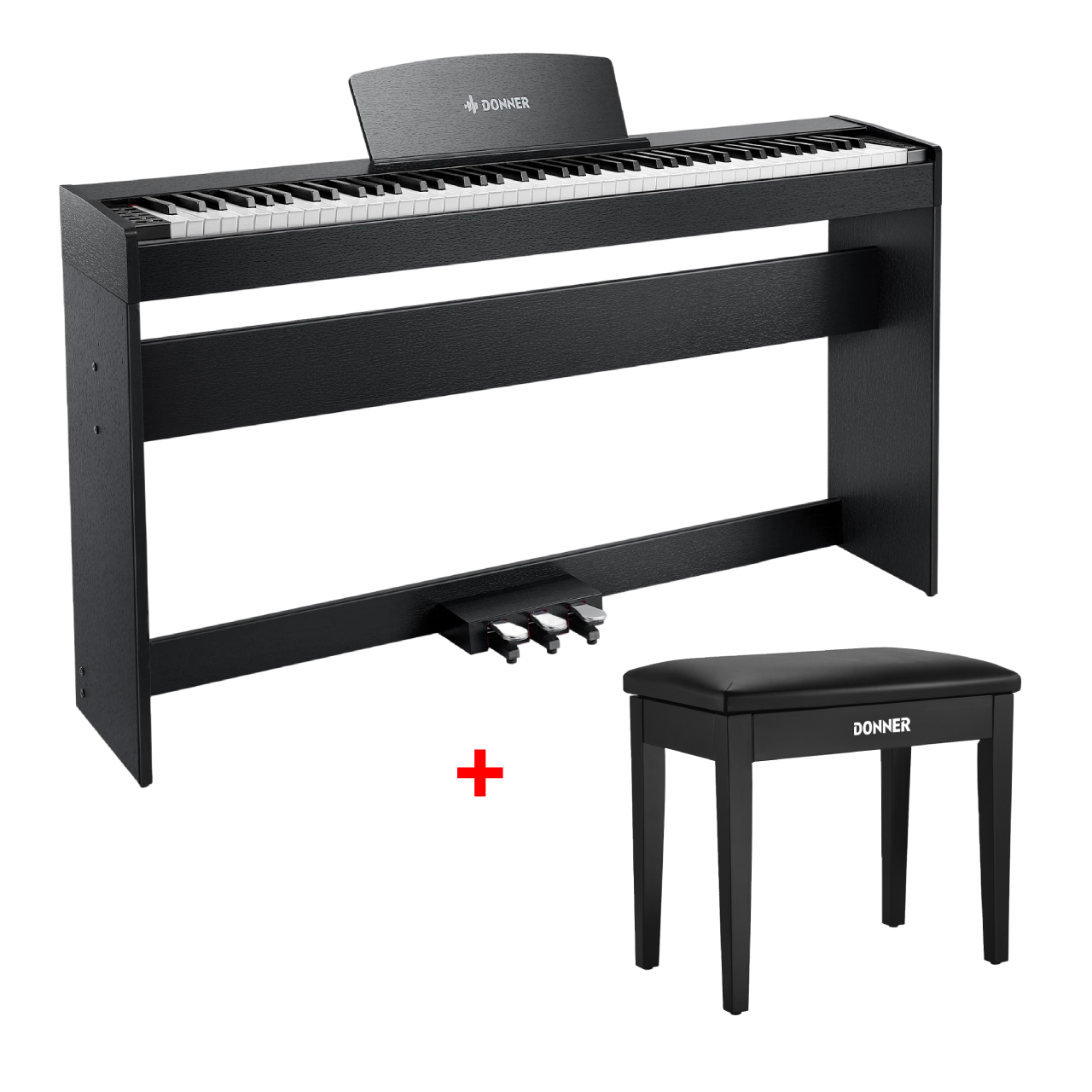 Donner DDP-50 88 Tasten Gewichtetes Digitalpiano, Schwarz / Piano + Schwarz Klavierbank von Donner Music - DE
