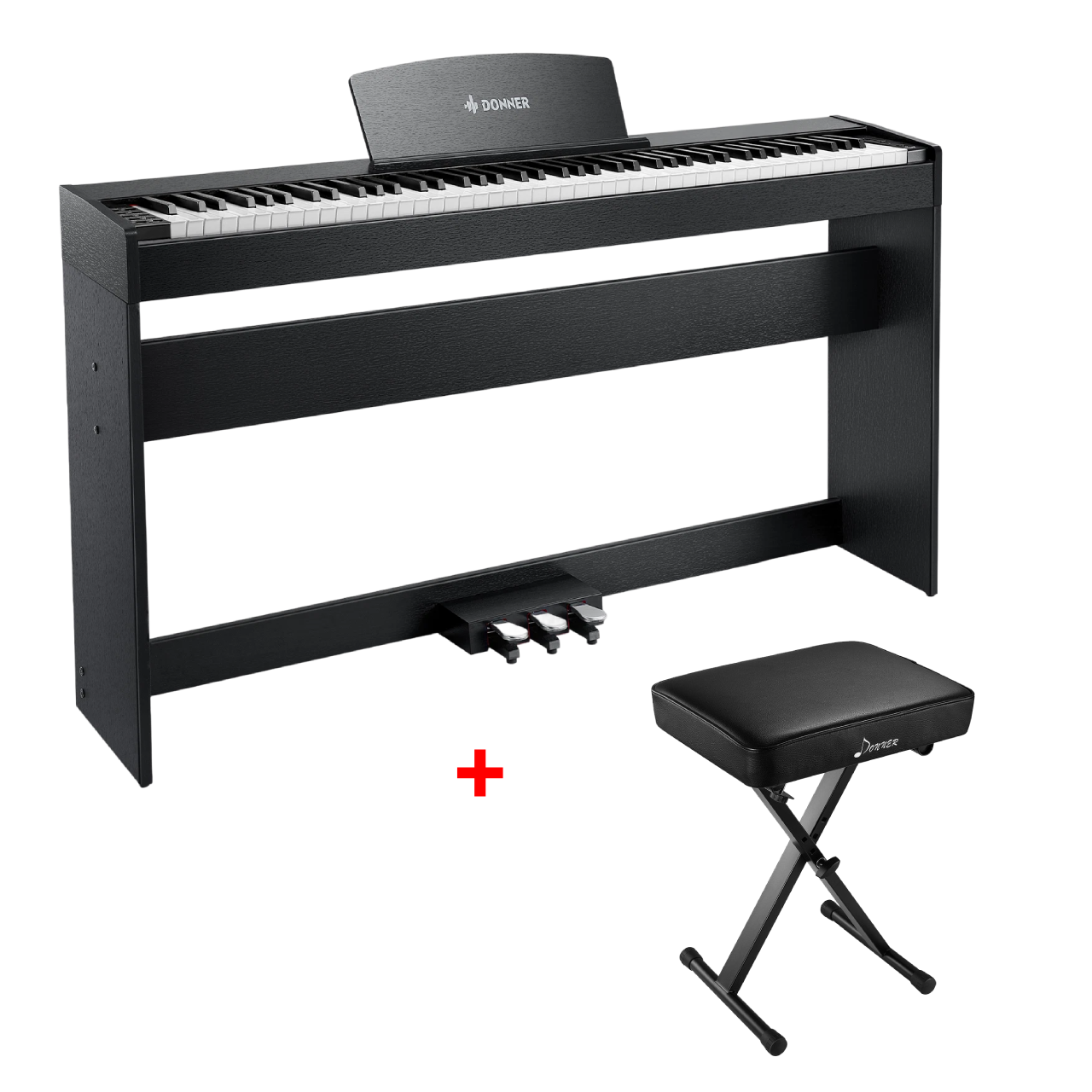 Donner DDP-50 88 Tasten Gewichtetes Digitalpiano, Schwarz / Piano + X-Form Klavierbank von Donner Music - DE