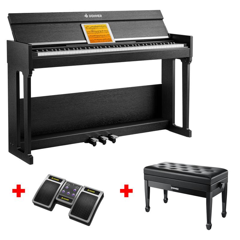 Donner DDP-90 PRO Voll Gewichtetes Digitalpiano für Zuhause, Piano + Schwarze Doppel Klavierbank + Page Turner von Donner Music - DE