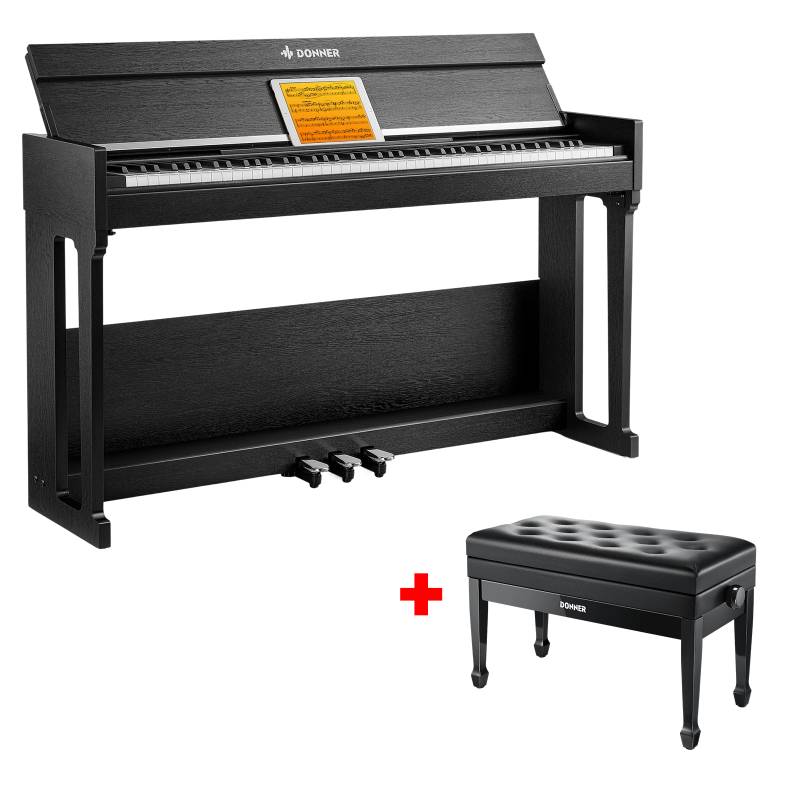 Donner DDP-90 PRO Voll Gewichtetes Digitalpiano für Zuhause, Piano + Schwarze Doppel Klavierbank von Donner Music - DE