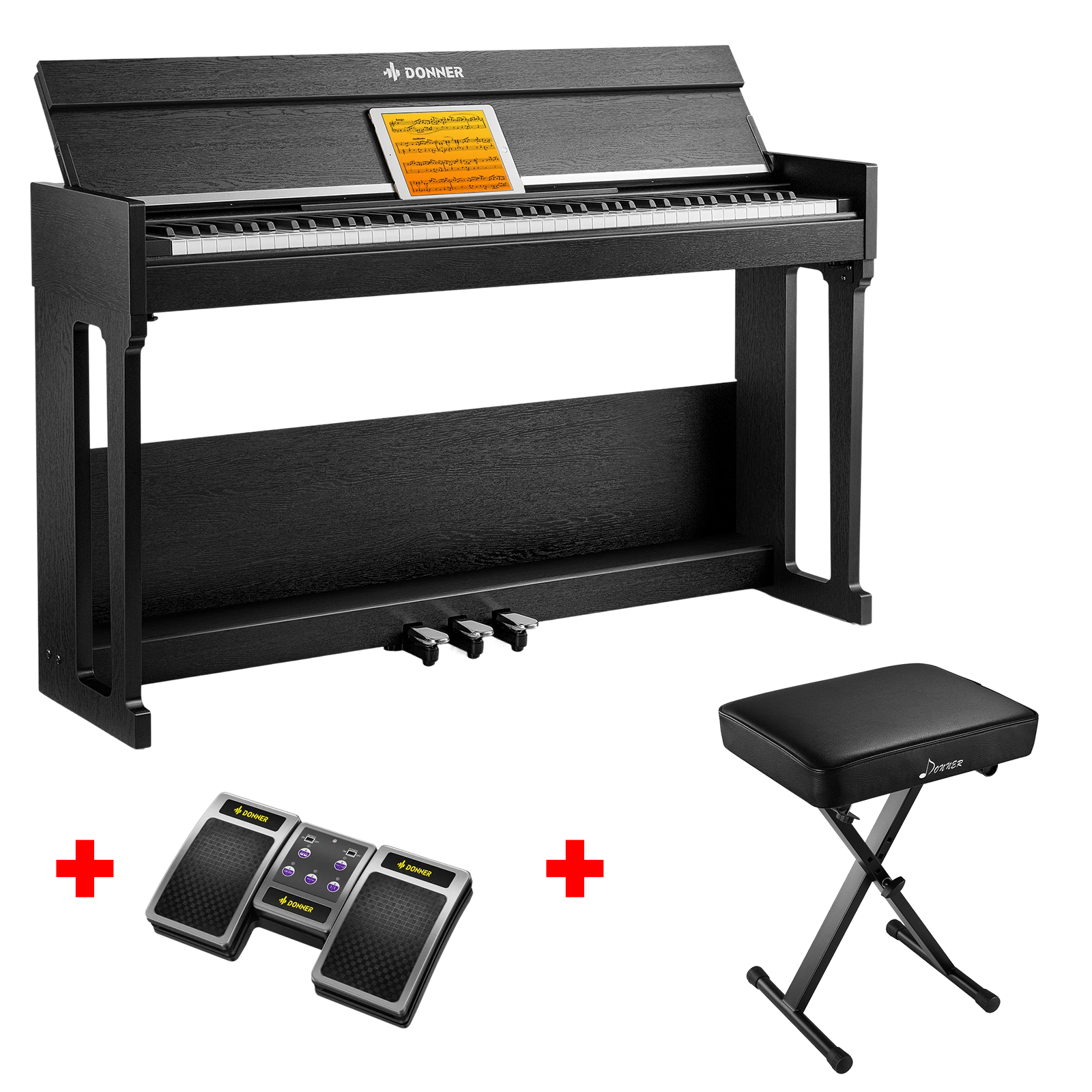 Donner DDP-90 PRO Voll Gewichtetes Digitalpiano für Zuhause, Piano + X-Förmig Klavierhocker + Page Turner von Donner Music - DE