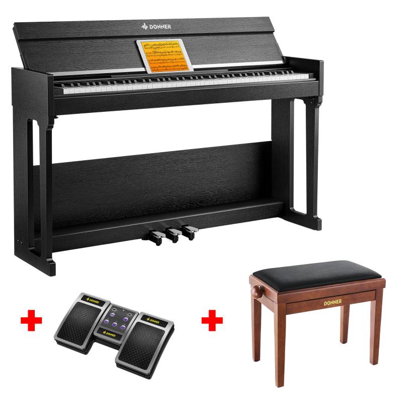 Donner DDP-90 PRO Voll Gewichtetes Digitalpiano für Zuhause, Piano + höhenverstellbare Bank + Page Turner von Donner Music - DE