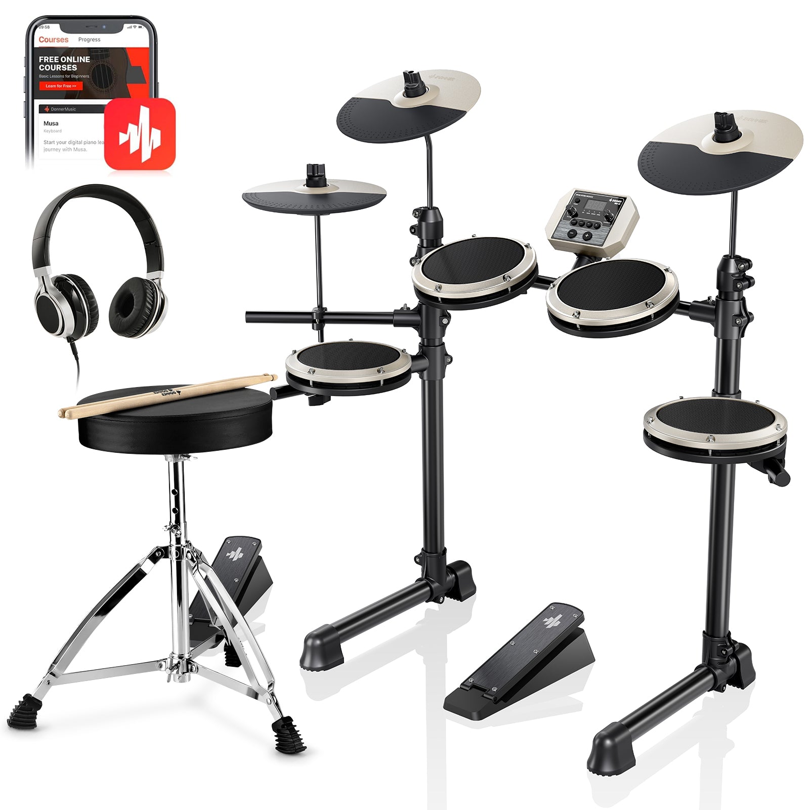 Donner DED-80 5 Drum 3 Cymbal E-Drum Set Weiß von Donner Music - DE