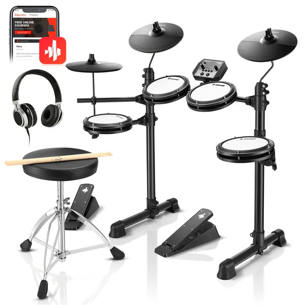 Donner DED-80 Elektronisches Schlagzeugset mit 4 leisen Mesh-Pads, 180+ Sounds, 2 Pedale, Hocker & Kopfhörer, Schwarz Donner DED-80 Elektronisches Schlagzeugset mit 4 leisen Mesh-Pads, 180+ Sounds, 2 Pedale, Hocker & Kopfhörer, Schwarz von Donner Music - DE