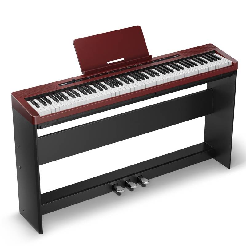 Donner DEP-16S Tragbares Digitalpiano mit Holzständer_Rot, Klavier von Donner Music - DE