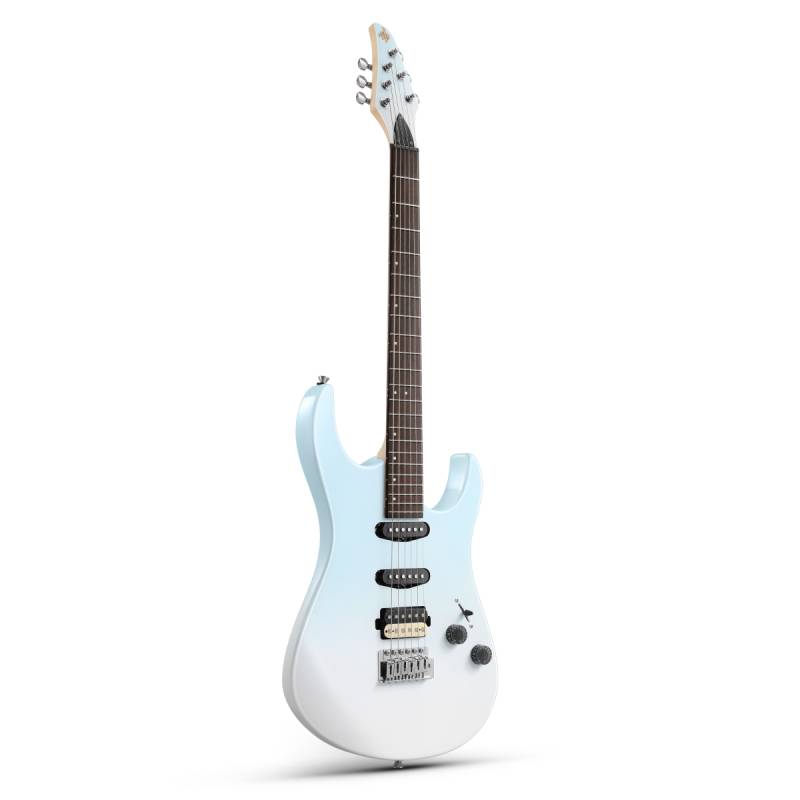 Vollgröße E-Gitarre für Anfänger mit klaren Tönen und Tremolo, Blau-Weiß-Farbverlauf von Donner Music - DE