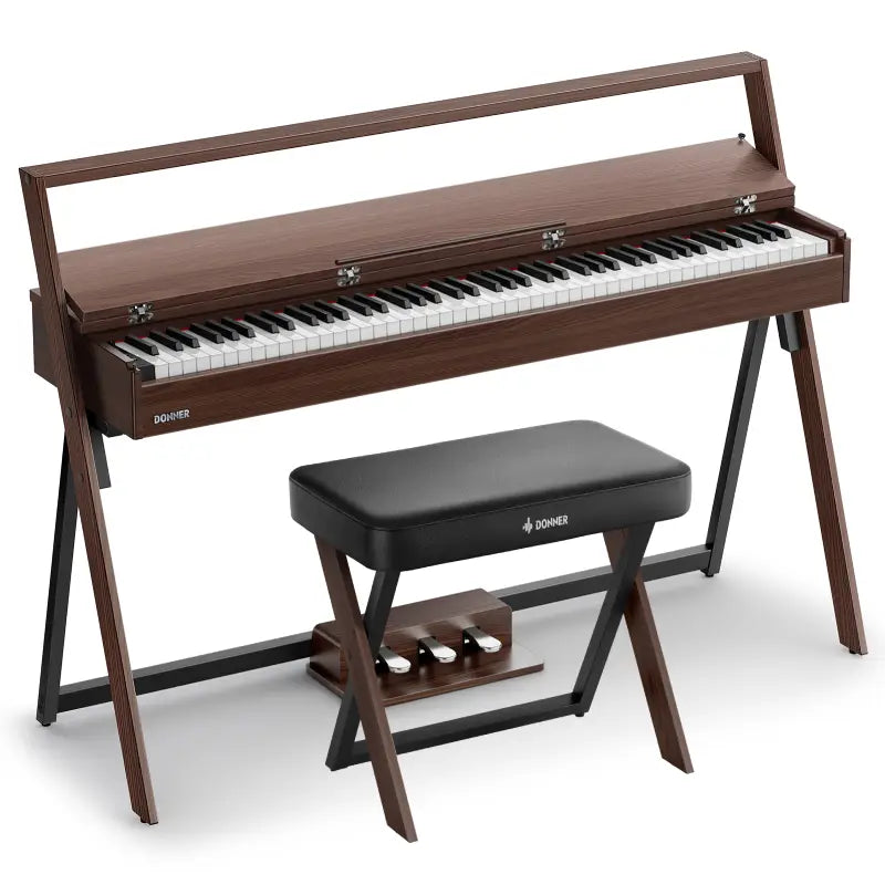 Donner OURA™ R300 88 Tasten gewichteter Hammermechanik Digitalpiano, Grau-Braun / Klavier + Bank【Offizielles Paket】 von Donner Music - DE