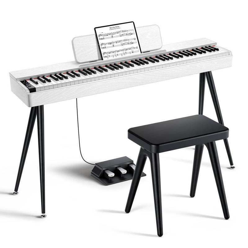 Donner OURA S100: Digitalpiano, 88 gewichtete Tasten, Weiß / Klavier + Bank (offizielles Spiel) von Donner Music - DE