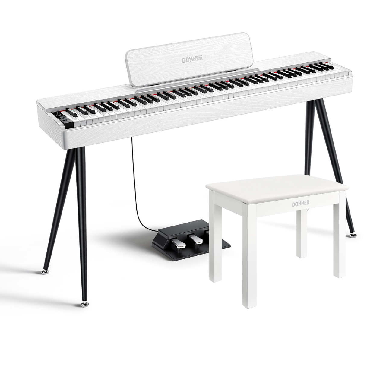 Donner OURA S100: Digitalpiano, 88 gewichtete Tasten, Weiß / Klavier + Bank von Donner Music - DE