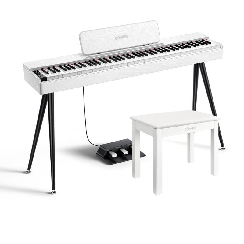 Donner OURA S100: Digitalpiano, 88 gewichtete Tasten, Weiß / Klavier + Bank von Donner Music - DE