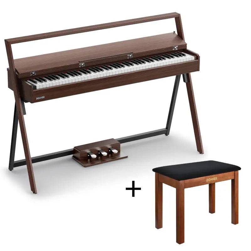 Donner OURA™ R300 88-Tasten-Digitalpiano, perfekt für zu Hause, Grau-Braun / Klavier + Bank von Donner Music - DE