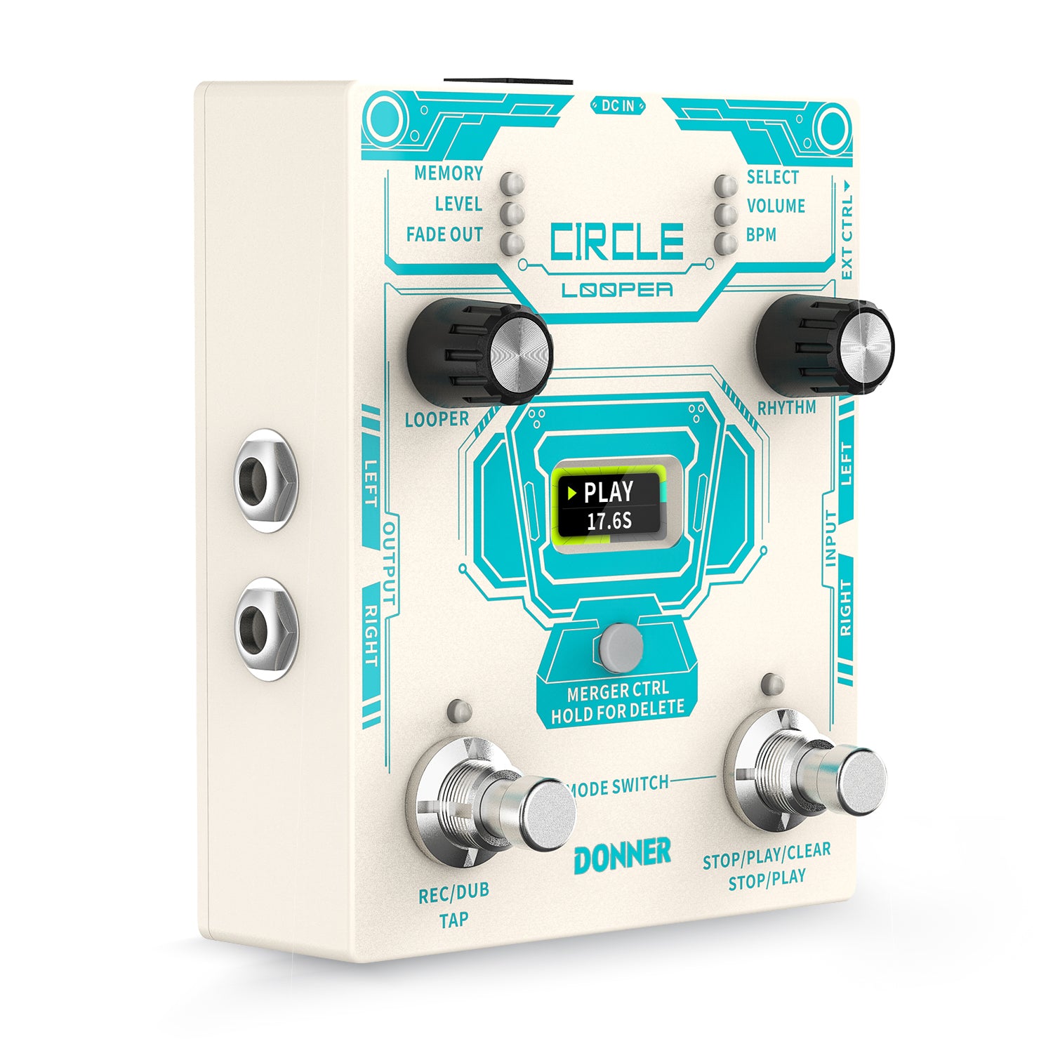 Donner Circle Looper Record Gitarren Effektpedal mit Time Progress Bar Display Loop Pedal Max - Circle Looper Record Gitarren Effektpedal von Donner