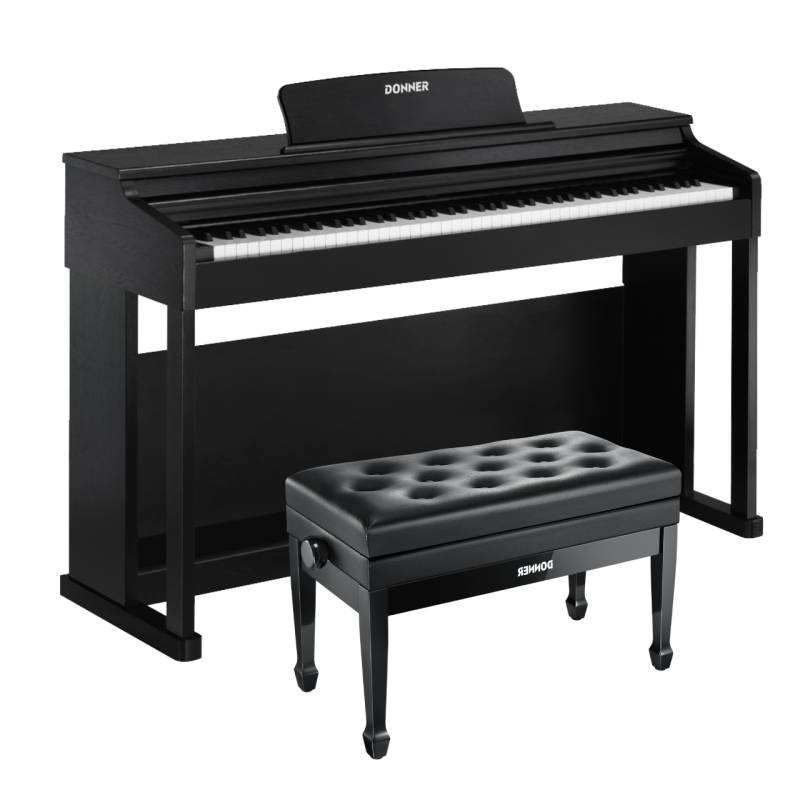 Donner DDP-100 Home Digitalpiano mit 88 Hammermechanik Tasten, Schwarz / Piano + Duet höhenverstellbare Bank von Donner