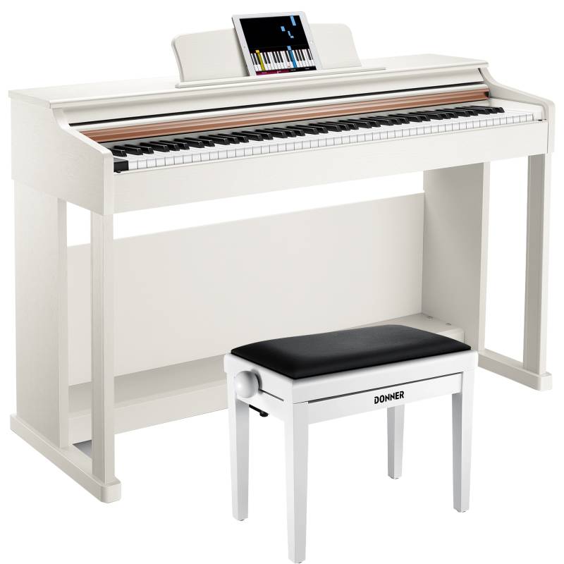Donner DDP-100 Home Digitalpiano mit 88 Hammermechanik Tasten, Weiß / Piano + Weiß Matt Höhenverstellbare Bank Donner DDP-100 Home Digitalpiano mit 88 Hammermechanik Tasten, Weiß / Piano + Weiß Matt Höhenverstellbare Bank von Donner