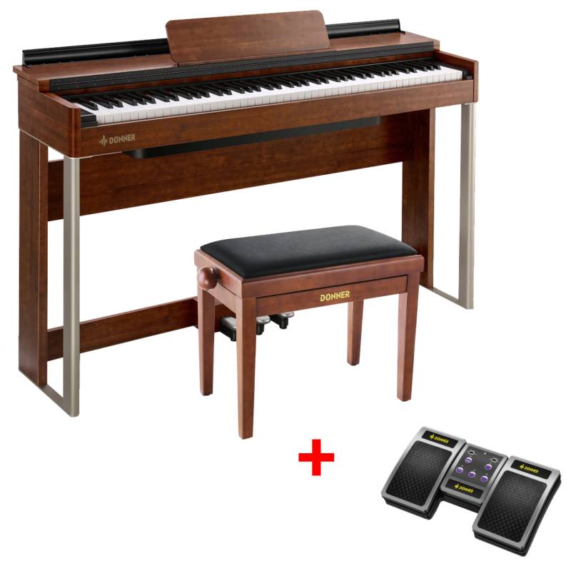 Donner DDP-200 Digital Piano mit 88 gewichteten Tasten, Piano + höhenverstellbare Bank + Page Turner von Donner