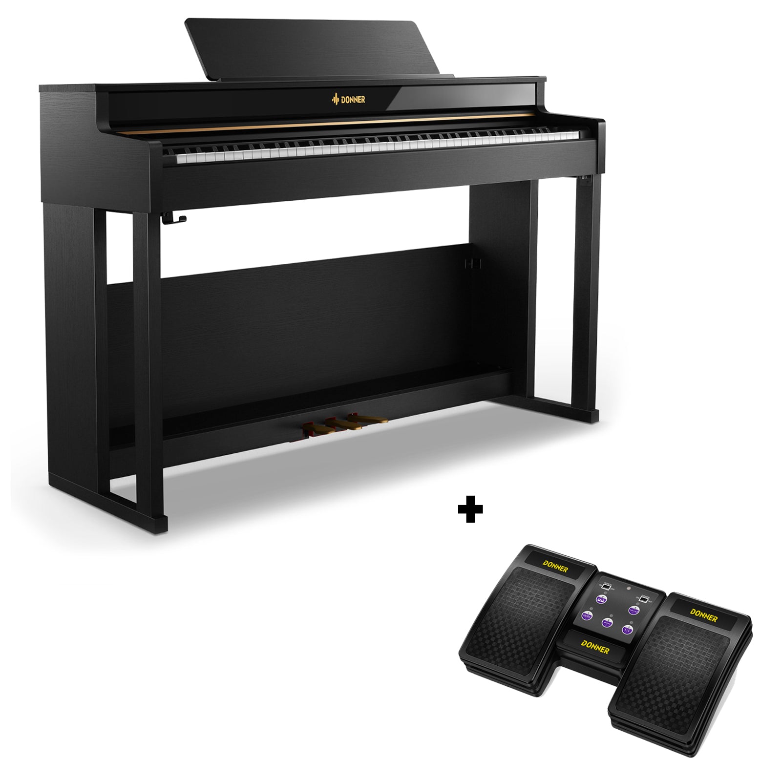Donner DDP-400 Premium Upright Keyboard Piano mit 88 gewichteten Tasten und progressiver Hammermechanik, DDP-400 + Bluetooth Page Turner von Donner