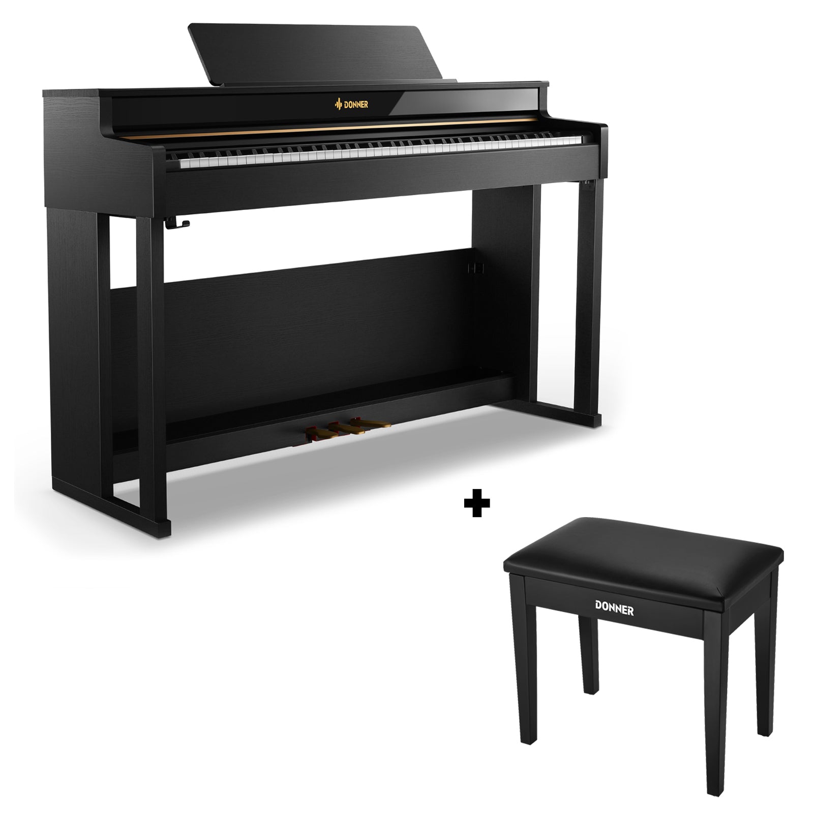 Donner DDP-400 Premium Upright Keyboard Piano mit 88 gewichteten Tasten und progressiver Hammermechanik, DDP-400 + Klavierbank von Donner