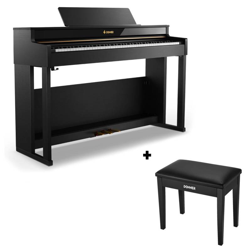 Donner DDP-400 Premium Upright Keyboard Piano mit 88 gewichteten Tasten und progressiver Hammermechanik, DDP-400 + Klavierbank von Donner