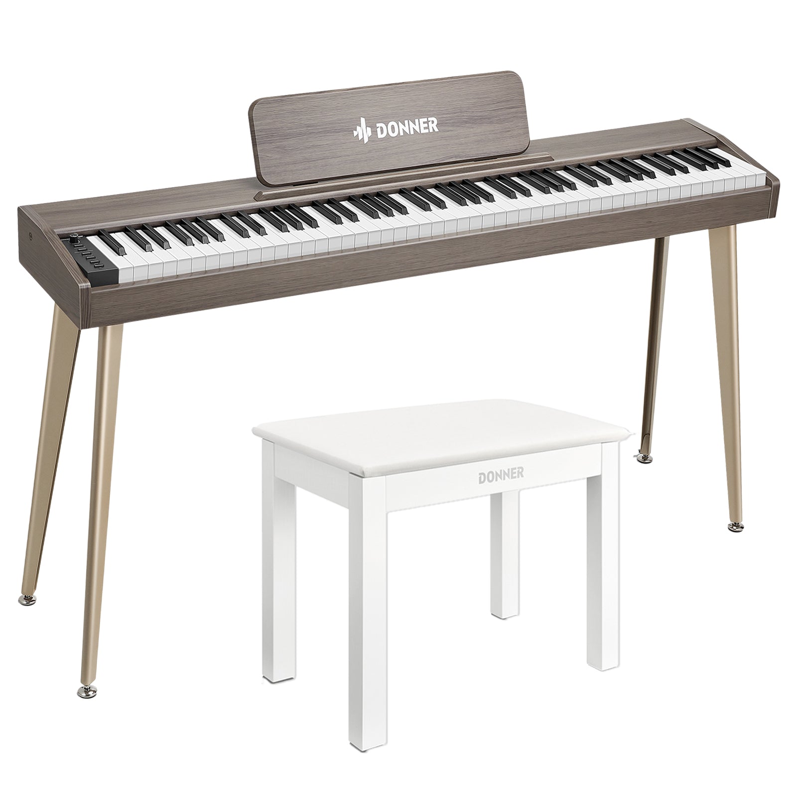 Donner DDP-60 Digitalpiano - Grau-Braun / Piano + Klavierbank Weißer von Donner