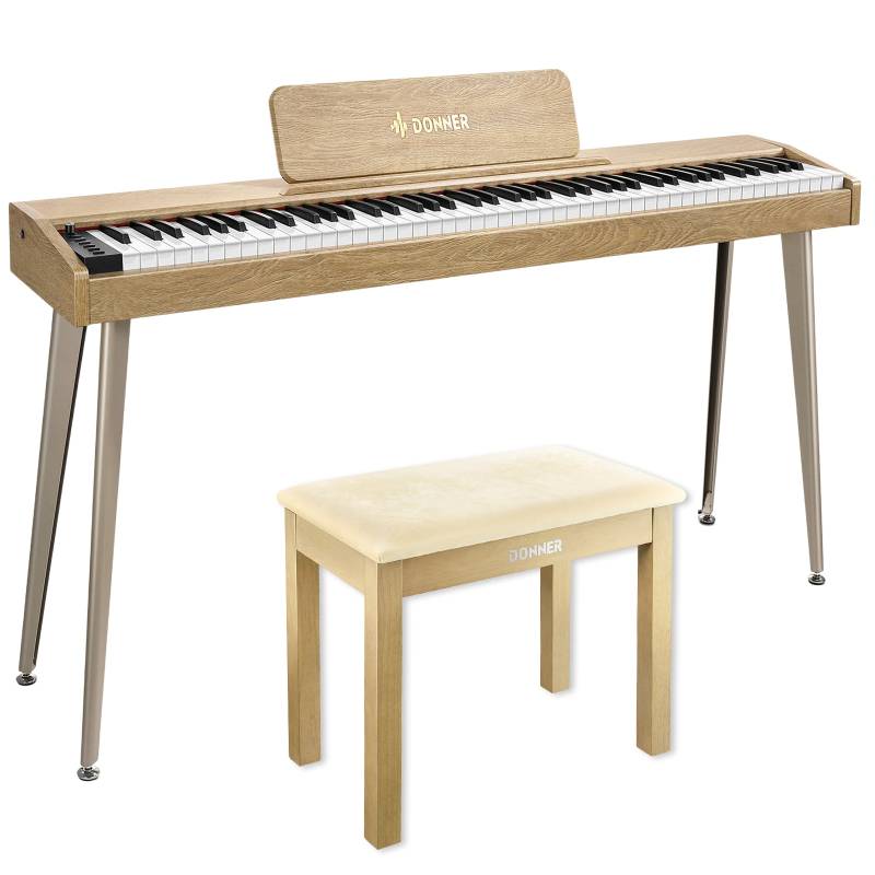 Donner DDP-60 E-piano Keyboard Holzstil Home Digitalpiano, Helle Holzfarbe / Piano + Klavierbank Helles Holz von Donner