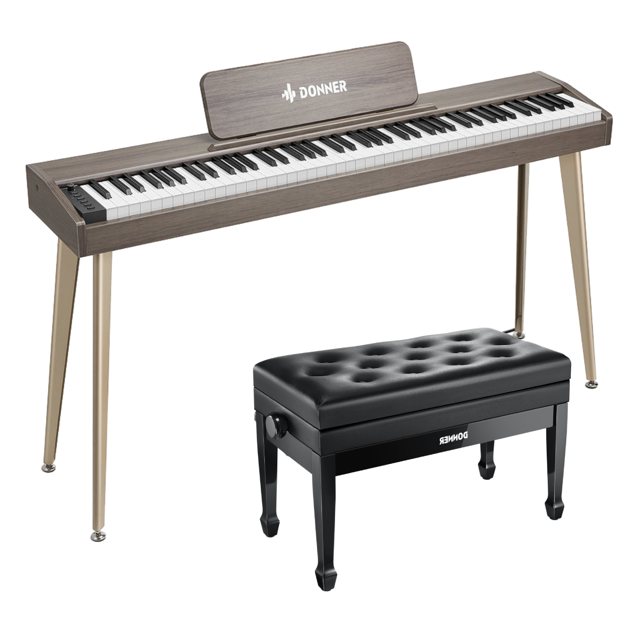 Donner DDP-60 E-piano Keyboard Holzstil Home Digitalpiano, Grau-Braun / Piano + Duet höhenverstellbare Bank von Donner