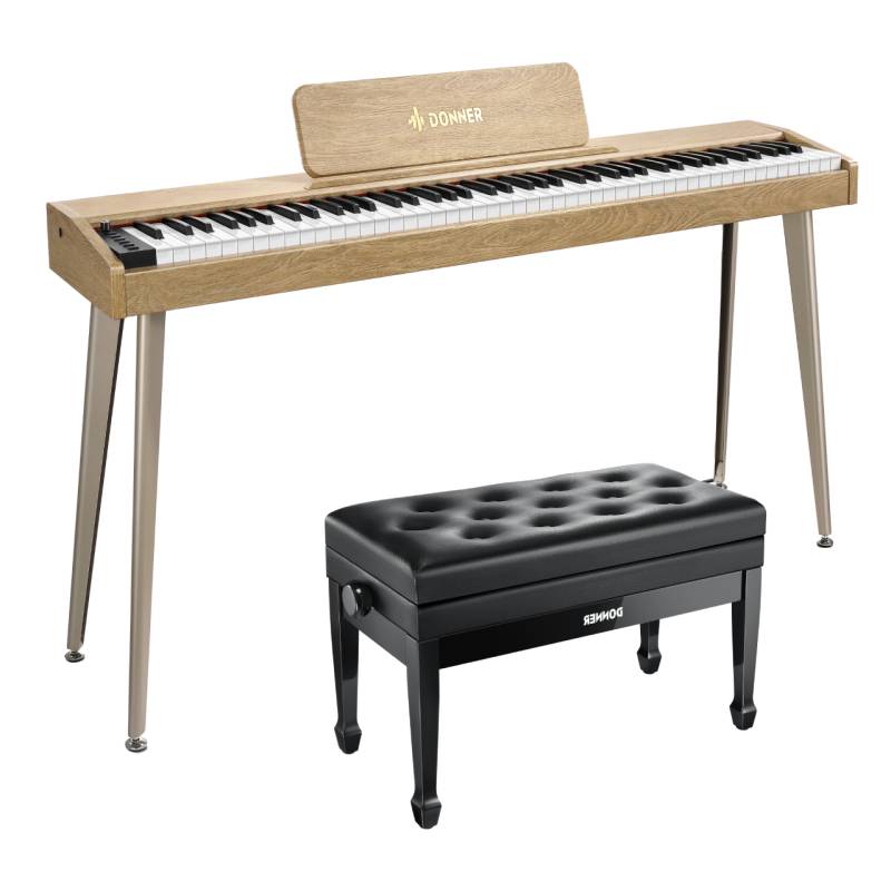 Donner DDP-60 E-piano Keyboard Holzstil Home Digitalpiano, Helle Holzfarbe / Piano + Duet höhenverstellbare Bank von Donner