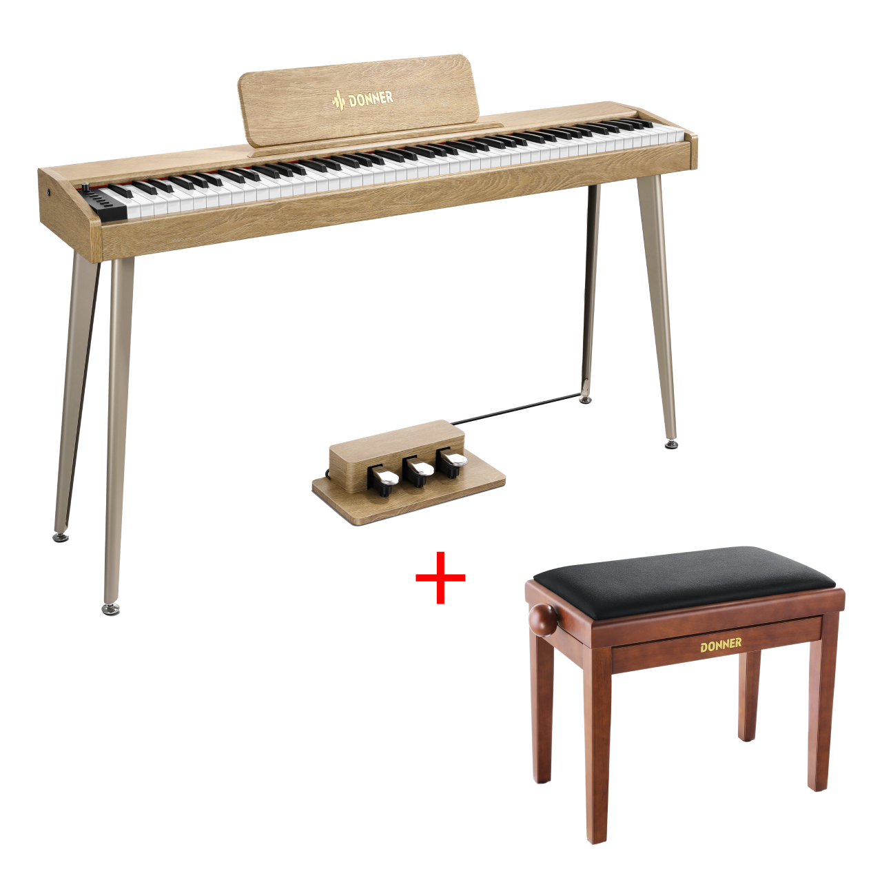 Donner DDP-60 E-piano Keyboard Holzstil Home Digitalpiano, Helle Holzfarbe / Piano + höhenverstellbare Bank von Donner