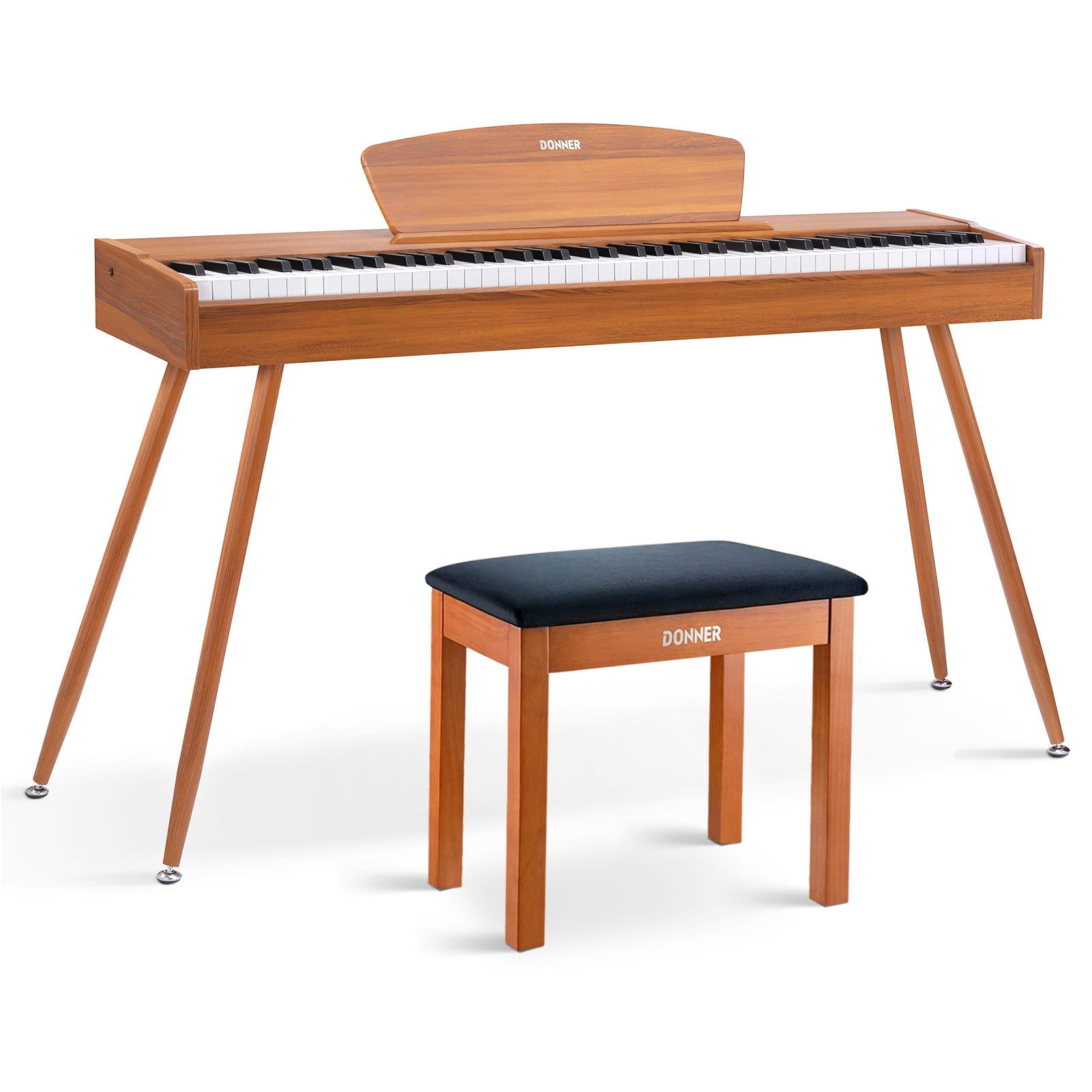 Donner DDP-80 Digital-Piano für Zuhause 88 gewichtete Tasten & Stilvolles Holzdesign mit 3 Pedale - Natürlich / Piano + Hölzerner Klavierbank von Donner