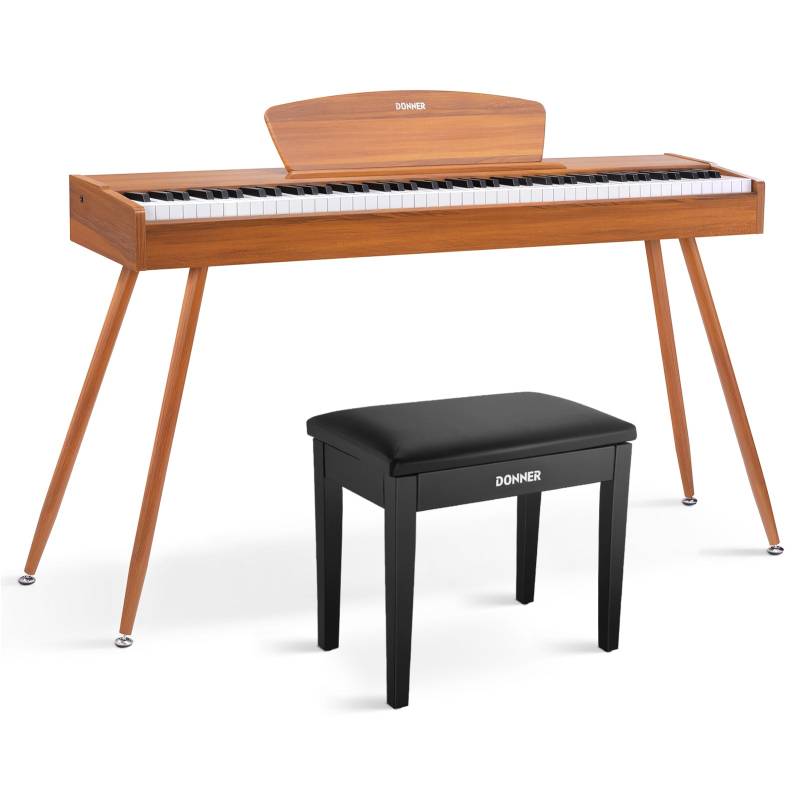 Donner DDP-80 Digital-Piano für Zuhause 88 gewichtete Tasten & Stilvolles Holzdesign mit 3 Pedale - Natürlich / Piano + Schwarz Klavierbank von Donner