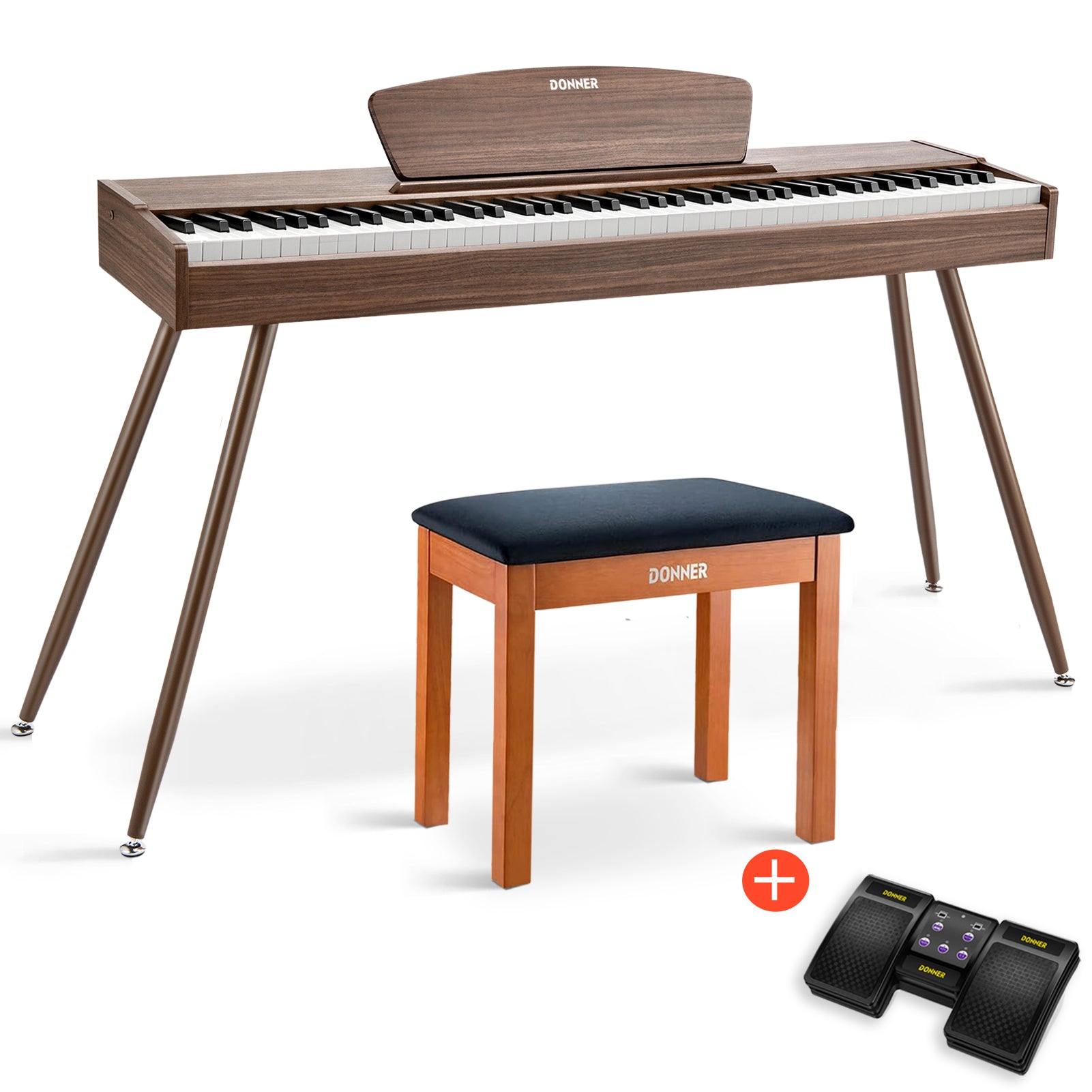 Donner DDP-80 Holzstil 88 Tasten Digitalpiano, Walnut / Piano + Hölzerner Klavierbank + Page Turner Donner DDP-80 Holzstil 88 Tasten Digitalpiano, Walnut / Piano + Hölzerner Klavierbank + Page Turner von Donner