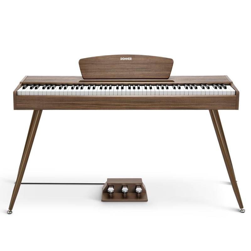 Donner DDP-80 Digital-Piano für Zuhause 88 gewichtete Tasten & Stilvolles Holzdesign mit 3 Pedale - Walnut / Piano von Donner