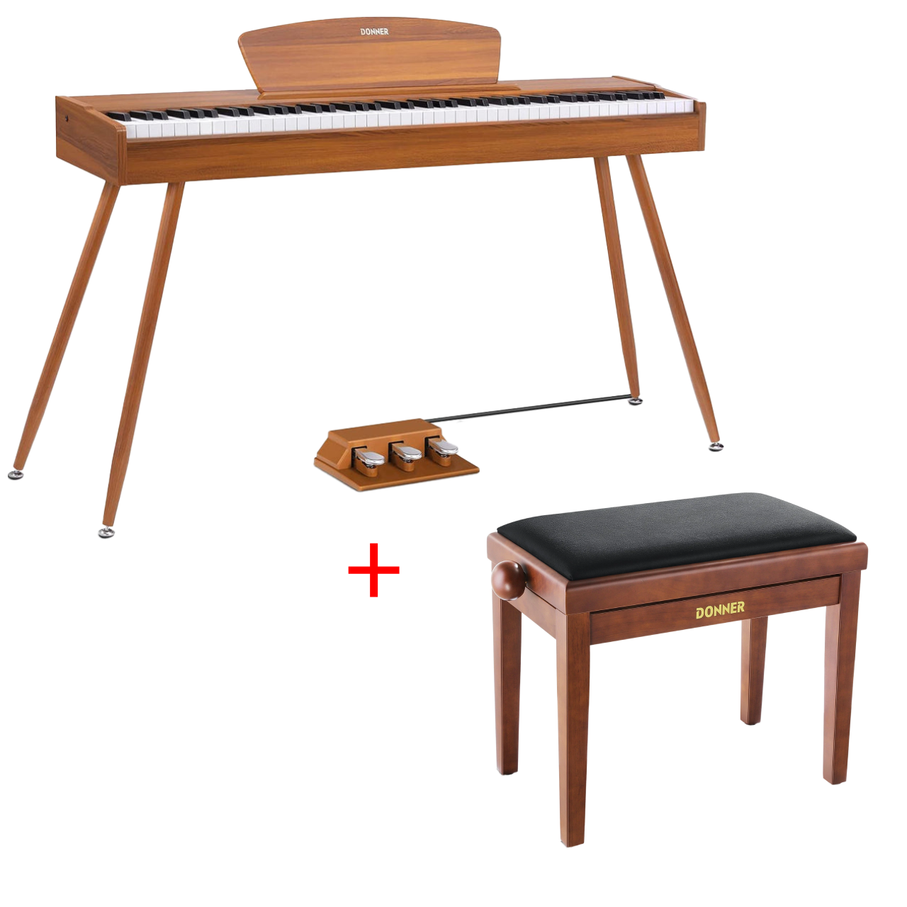 Donner DDP-80 Holzstil 88 Tasten Digitalpiano, Natürlich 【Akustische Aufrüstung】 / Piano + höhenverstellbare Bank von Donner