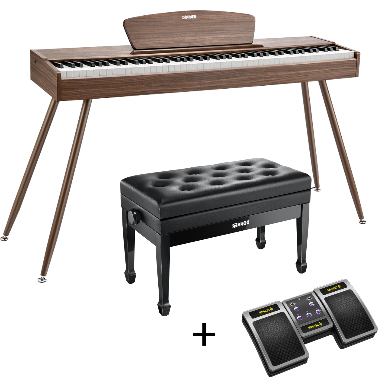 Donner DDP-80 Holzstil 88 Tasten Digitalpiano, Walnut / Piano + Duet höhenverstellbare Bank + Page Turner Donner DDP-80 Holzstil 88 Tasten Digitalpiano, Walnut / Piano + Duet höhenverstellbare Bank + Page Turner von Donner