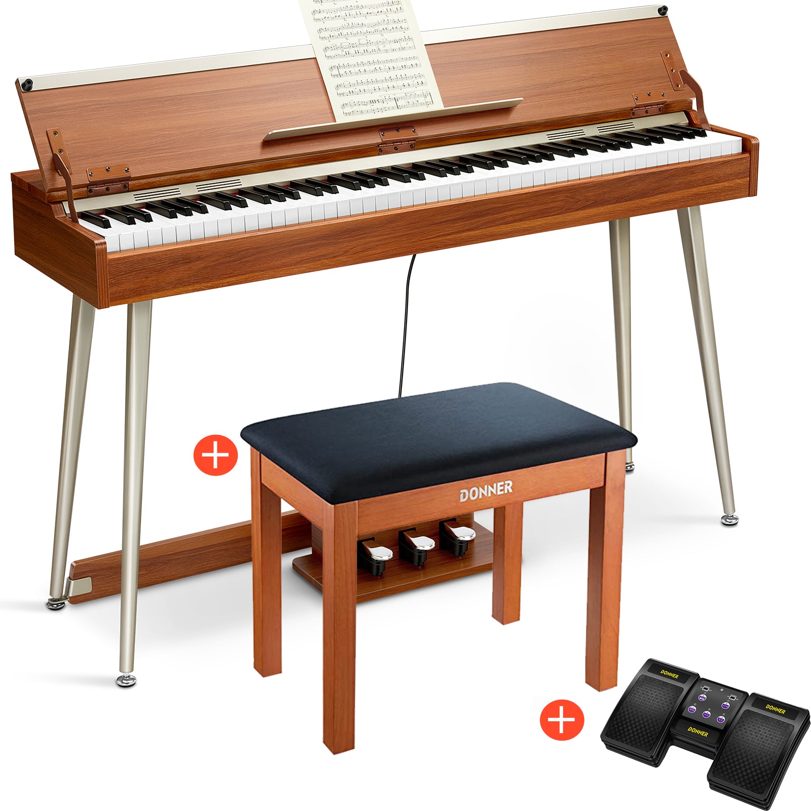 Donner DDP-80 Plus Epiano Keyboard Holzstil Digitalpiano, Piano + Klavierbank + Page Turner Donner DDP-80 Plus Epiano Keyboard Holzstil Digitalpiano, Piano + Klavierbank + Page Turner von Donner