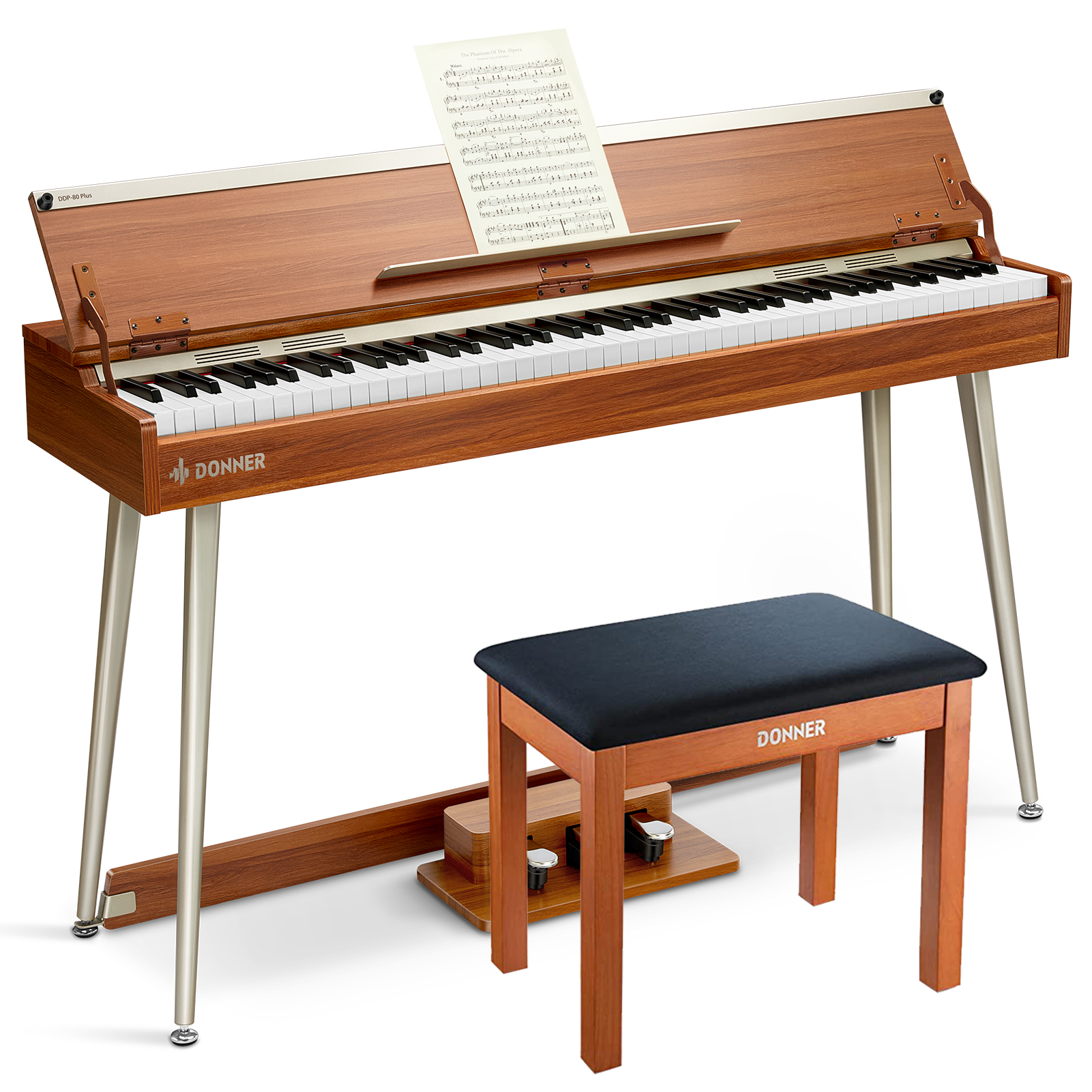 Donner DDP-80 PLUS Digitalpiano Minimalistisches Holzdesign - Piano + Klavierbank von Donner