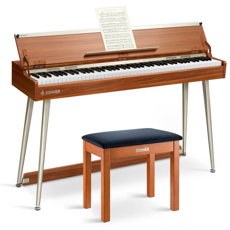 Donner DDP-80 PLUS Digitalpiano Minimalistisches Holzdesign - Piano + Klavierbank von Donner