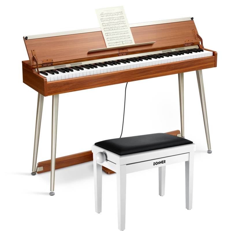 Donner DDP-80 Plus Epiano Keyboard Holzstil Digitalpiano, Piano + Weiß Matt Höhenverstellbare Bank von Donner