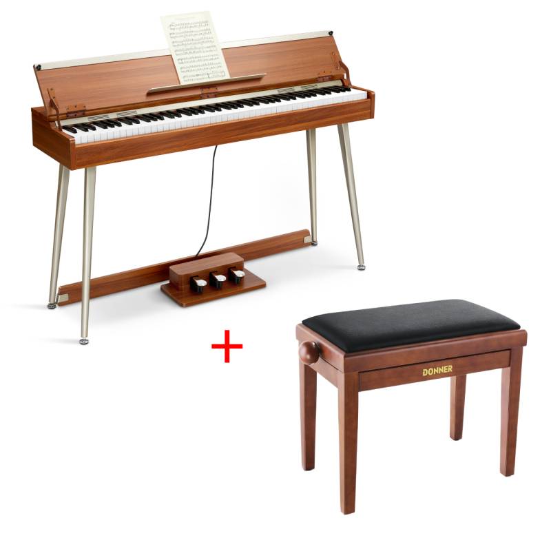 Donner DDP-80 Plus Epiano Keyboard Holzstil Digitalpiano, Piano + höhenverstellbare Bank von Donner