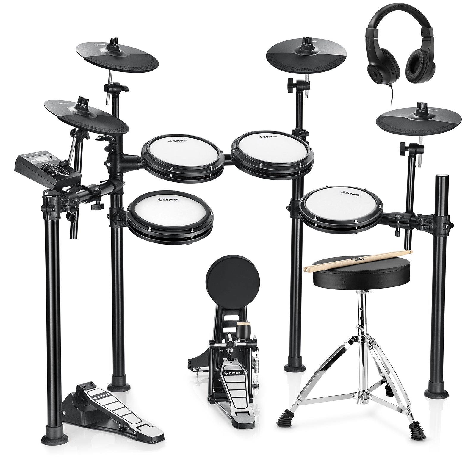 Donner DED-200 Elektronisches Schlagzeug für Einsteiger Aufgerüstet, 5 Trommeln und 4 Becken von Donner