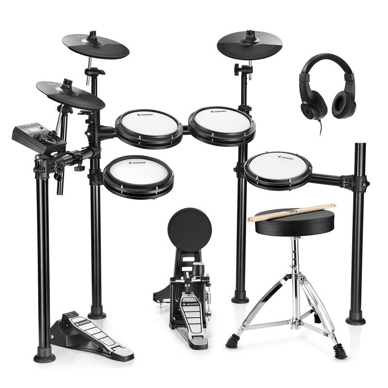 Donner DED-200 Elektronisches Schlagzeug für Einsteiger Aufgerüstet - 5 Trommeln und 3 Becken von Donner