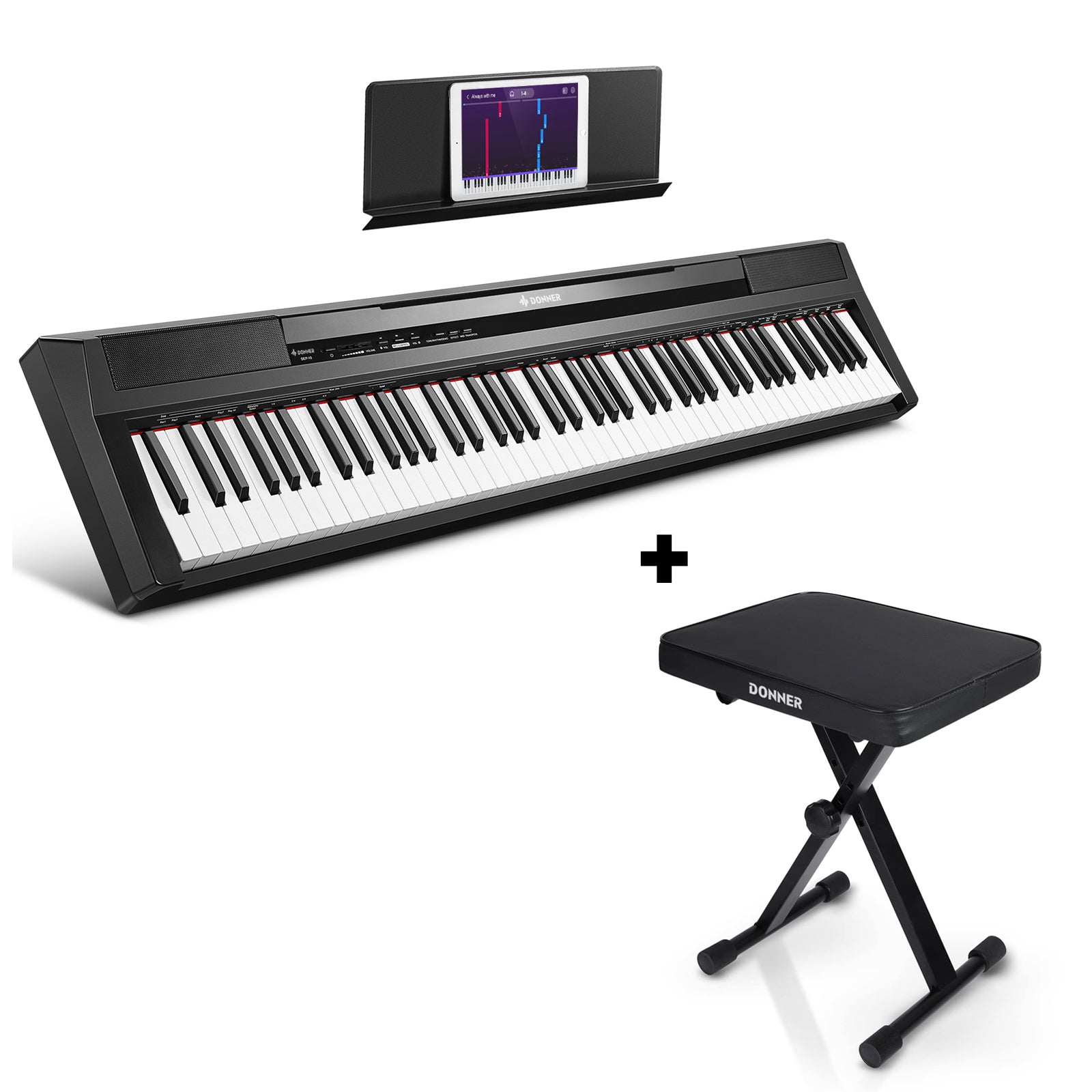 Donner DEP-10 Digital Piano Keyboard 88 Tasten Halbgewichteten, Piano + X-Förmig Klavierhocker von Donner