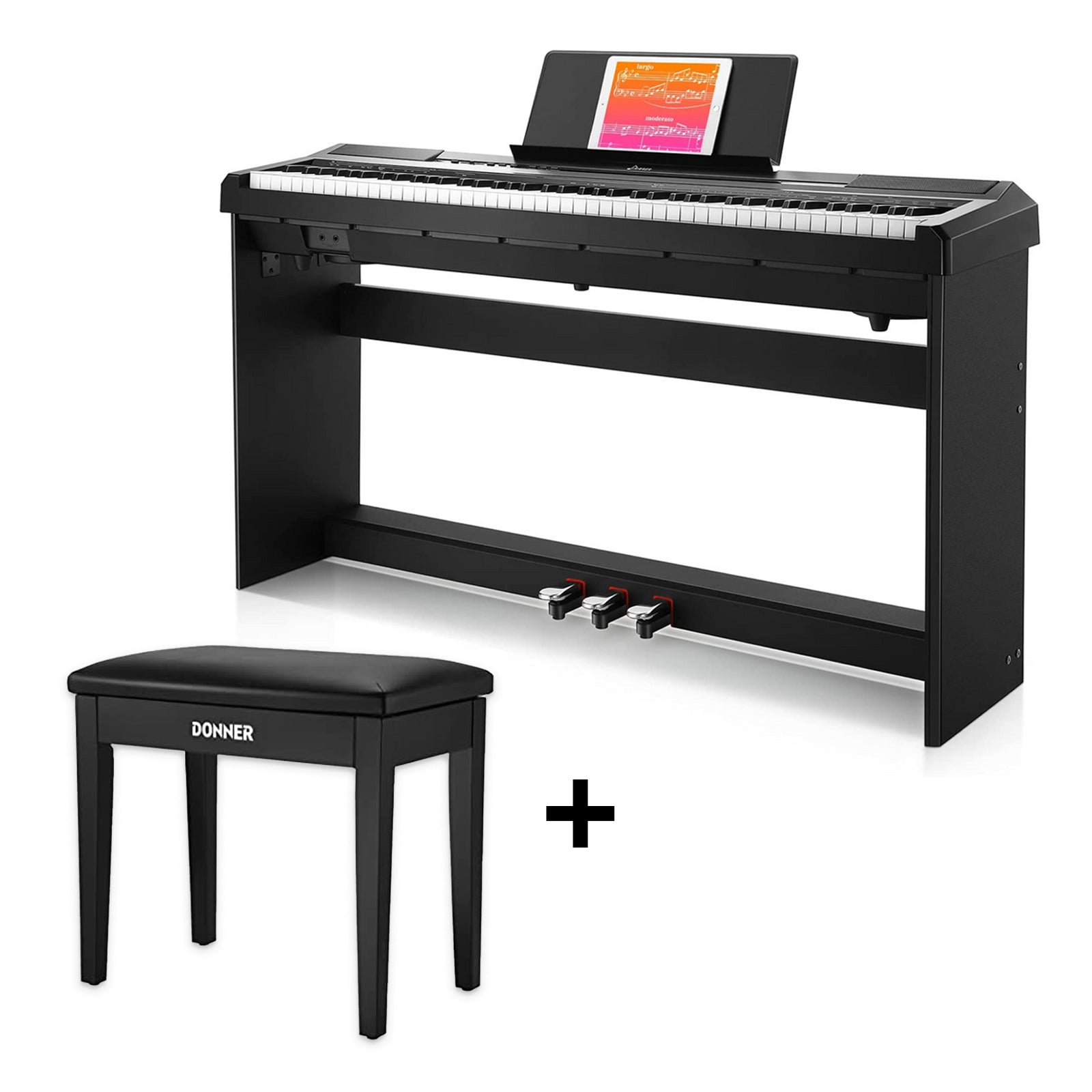 Donner DEP-10 Digitalpiano mit 88 halbgewichteten Tasten Keyboard Set - Piano + Klavierhocker von Donner